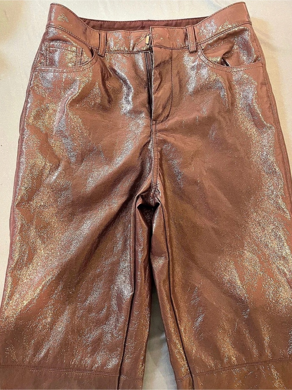 H&M Glossy Straight Leg Pants in Brown EU 34 Like New